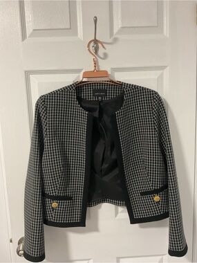 Judith & Charles Black & White Houndstooth Cropped Collarless Blazer